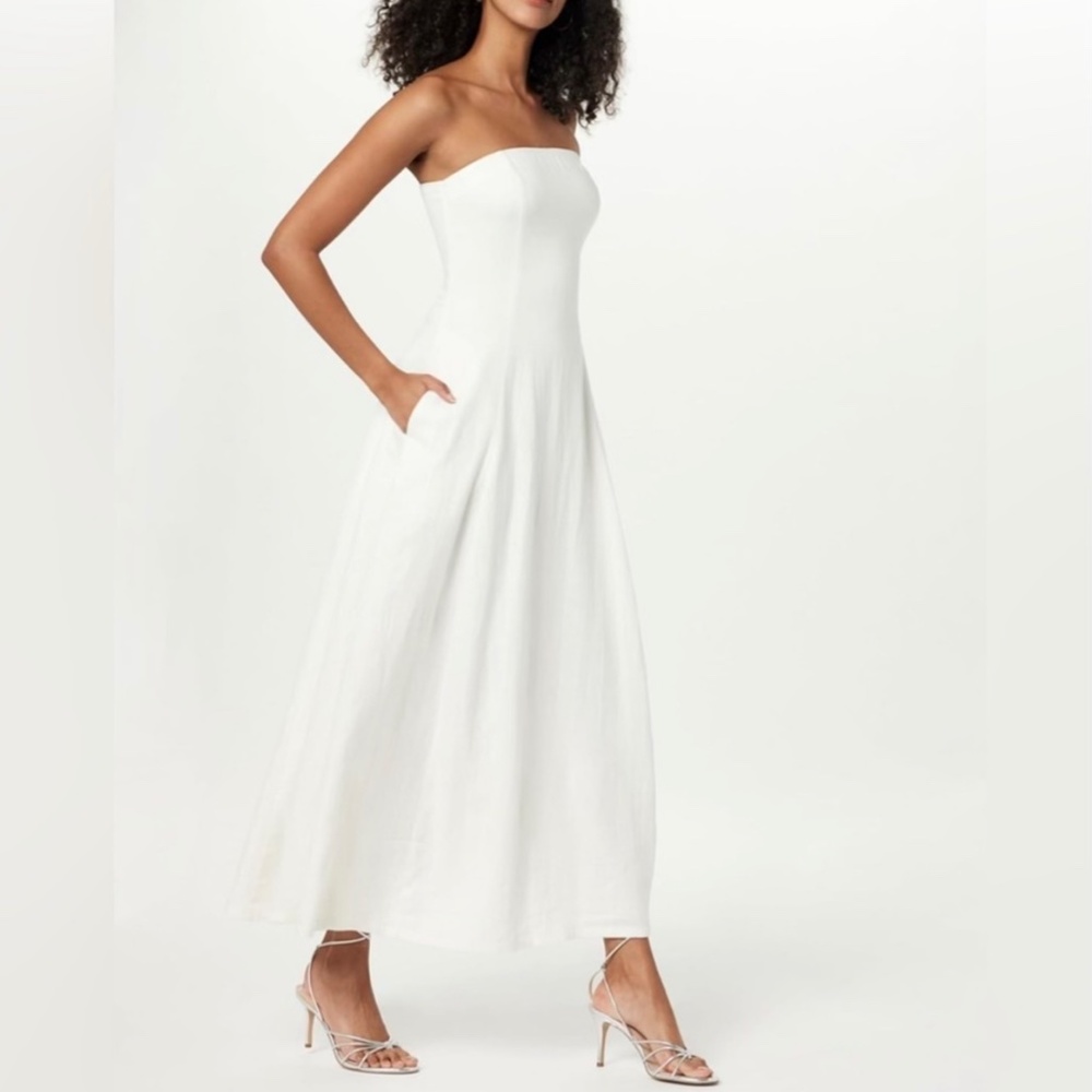 Commense White Linen Midaxi Dress